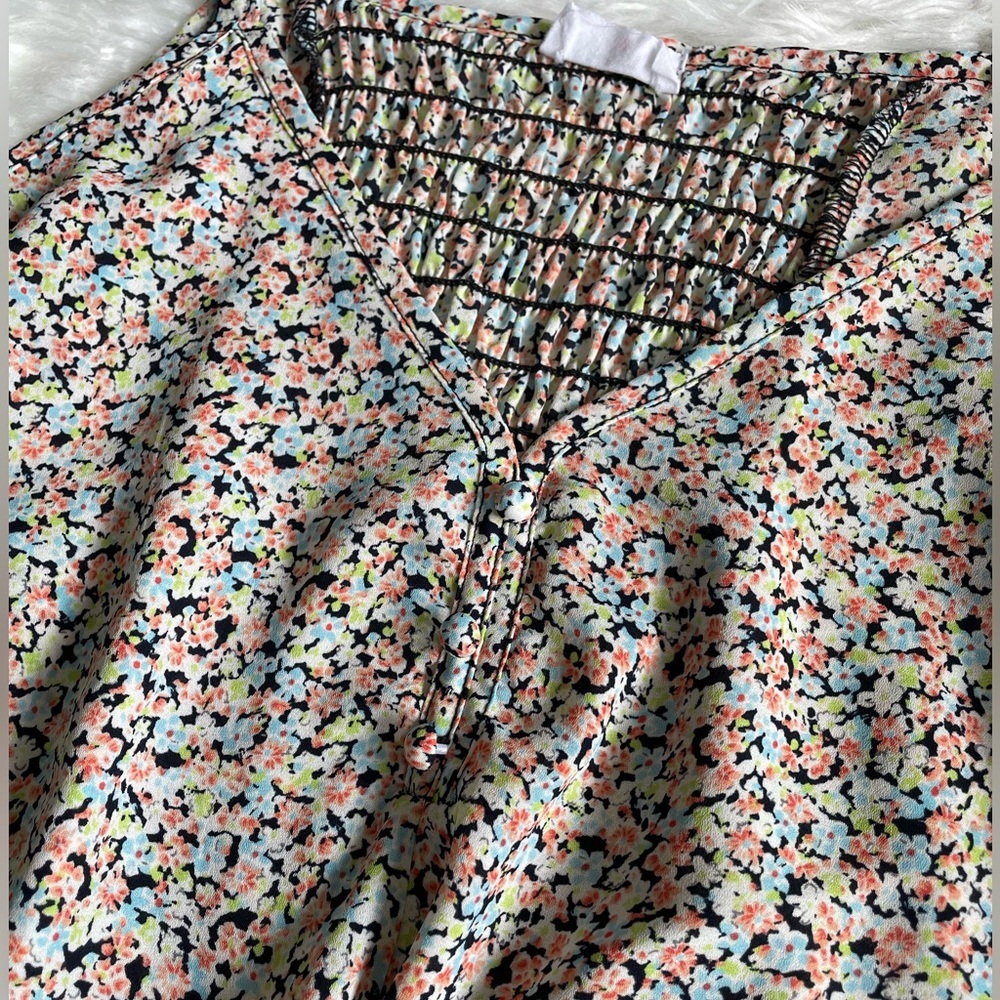Sienna Sky | Women’s Medium Colorful Floral Tank with Tie and Decorative Buttons